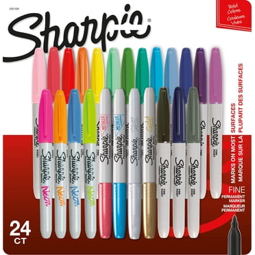 Marqueurs permanents Sharpie, pointe fine, couleurs assorties, 24 unités