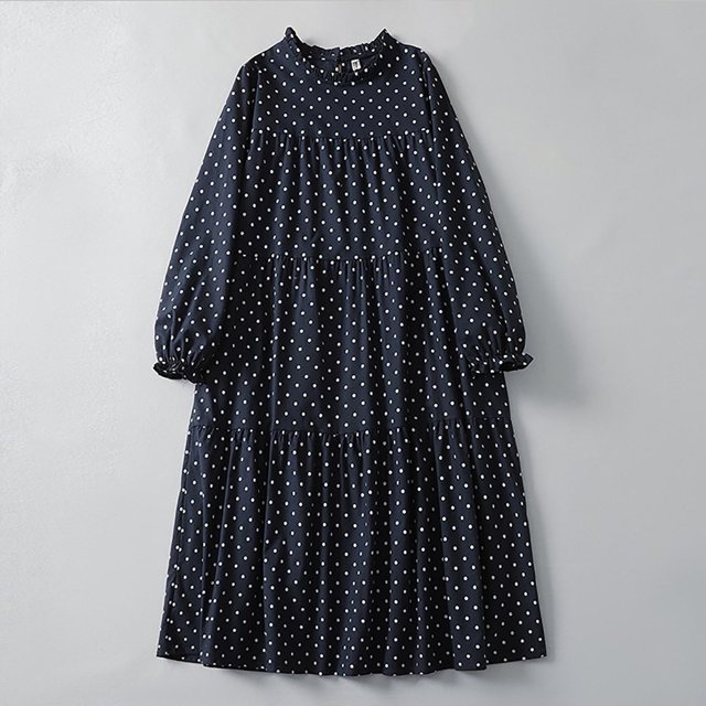 Ovzne Robes Grande Taille pour Femmes aux Formes Robe Femme Robe à Manches Longues Ample Imprimée à Pois Robe Grande Taille Robe à Manches Longues Imprimée Liquidation