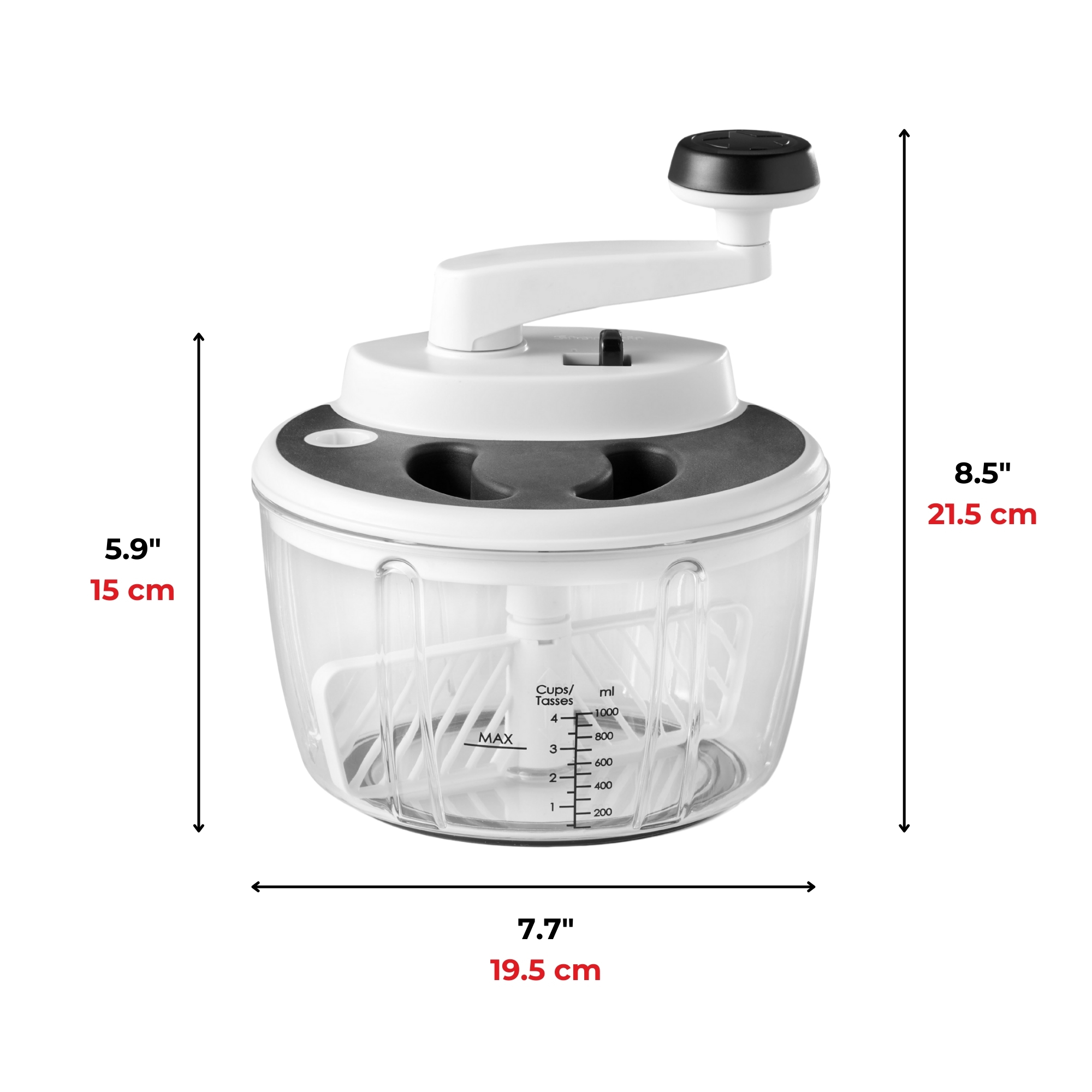Starfrit Pro Food Processor & Mixer 3-in-1 Manual Food Chopper, Whisk & Salad Spinner, Ice Crushing, 2 Speeds, 1L Bowl, Salsa, Hummus, Mayo & Dressing