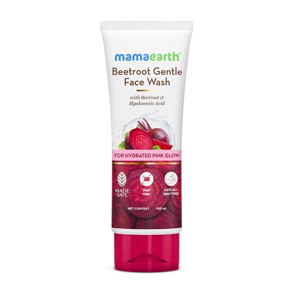 Mamaearth Beetroot Gentle Face Wash & Hyaluronic Acid For Hydrated Pink Glow -100ml | Gently Cleanses | Hydrates & Soothes Skin | Soap - Free | Non-Irritant | Safe for skin | Hydrating Gentle Face Was