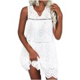 thumbnail image 1 of Pompotops Robe d'Été Mode Femme Col en V Sexy Sans Manches Dentelle Creuse Ample Vacances, 1 of 9