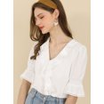 thumbnail image 2 of INSPIRE CHIC Women's Ruffled V Neck Blouse Half Bell Sleeve Casual Chiffon Top, 2 of 6