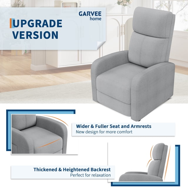 EDTara High Back Recliner Lounge Chair, Manual Adjustment Single Sofa With Side Pocket and Comfortable Cushion