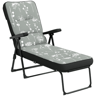 Outsunny Outdoor Lounge Chair w/ Cushion, Foldable Reclining Patio Chair