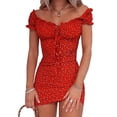 thumbnail image 1 of EYIIYE Women Floral Mini Dress Ruffle Short Sleeve Sexy Pencil Dress, 1 of 9