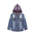 thumbnail image 1 of KIDSCOOL SPACE Little Kid Blue Ripped Plaided Jean Hooded Jacket 6T, 1 of 5