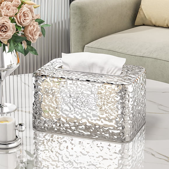 Qonioi Clear Acrylic Tissue Box Cover, Plastic Tissue Box Organizer for Bathroom Kitchen Countertop, Transparent Facial Paper Dispenser Holder for Vanity Bedroom Dresser Table