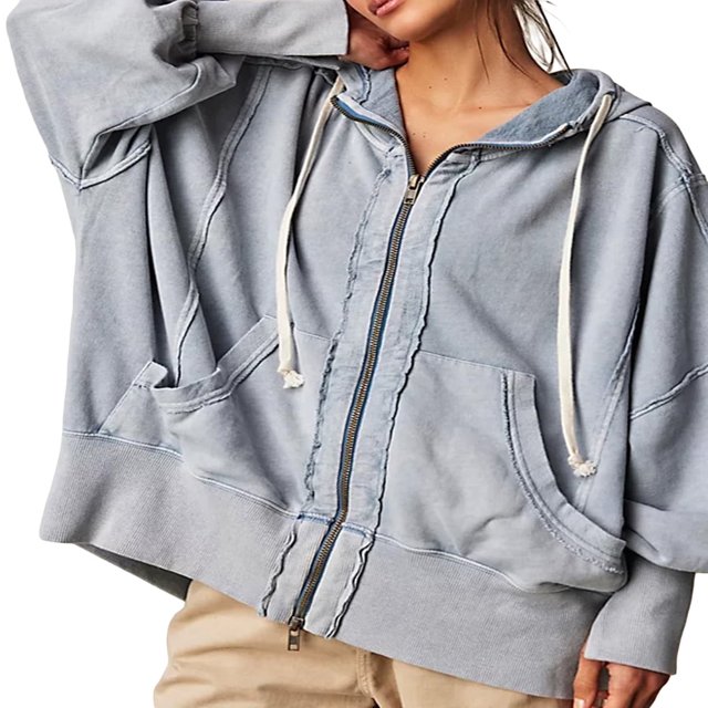 Women‘s Loose Hoodies Solid Color Long Sleeve Teen Girl Fall Jacket