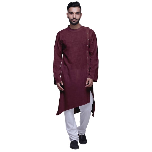 Atasi Button Down LongKurtaFor Men Solid Chinese Collar Casual EthnicKurtas-Large