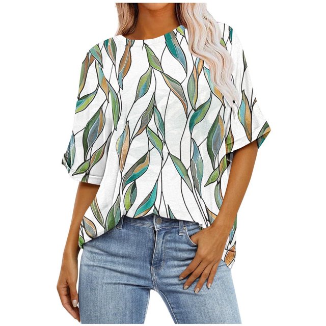 Pisexur Hauts d'Été pour Femmes Mode Décontractée Manches Courtes Col Rond T-Shirts Confortables Amples Surdimensionnés Imprimé Floral Blouses Hauts Mode T-Shirts Imprimés Graphiques Grande Taille Tops de Sortie S-5TG