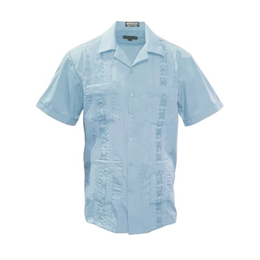 Gravity Threads Mens Guayabera Summer Shirt - Light Blue - X-Large