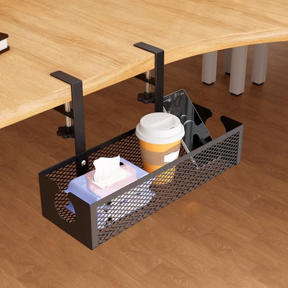 JWshufel Panier de Rangement en Fer Sans Perçage sous le Bureau en Acier au Carbone Installation Facile Organiseur de Câbles de Bureau Tablette Suspendue Réglable pour Salle de Classe et Maison 13.39x7.87x4.72 Po
