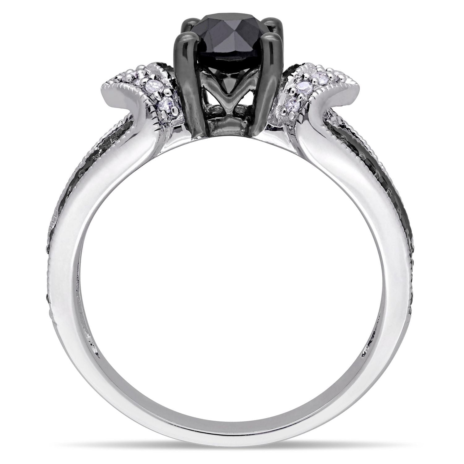 Bague de fiançailles Miabella avec diamants noirs et blancs d'1 ct poids total en argent sterling