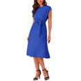 thumbnail image 3 of INSPIRE CHIC Robe Plissée pour Femme Col Ras du Cou Sans Manches Taille à Nouer Robes Trapèze TG Bleu Royal, 3 of 5