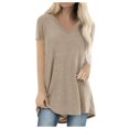 thumbnail image 1 of T-Shirt à Col en V à Manches Courtes pour Femme, Printemps Été, 1 of 5