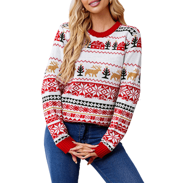 Chandails de Noël Laids pour Femmes Mignons Duveteux Drôles pour l'Hiver et les Fêtes Chandail Tricoté à Enfiler Rouge G
