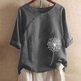 thumbnail image 2 of Pompotops Femmes Manches 1/2 Décontracté Col Rond Imprimé Ample Tunique à Boutons Chemise Blouse Hauts Liquidation, 2 of 5