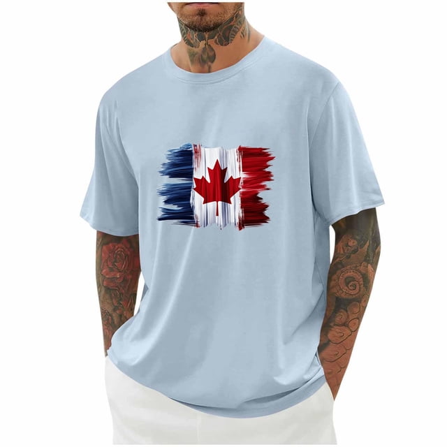 Pisexur T Shirts for Man , Hommes Imprimé Col Rond Mode Décontractée Manches Courtes Blouses Col Rond Chemises Bleu Clair, P Chemises de Golf Hommes & Chemises Hommes