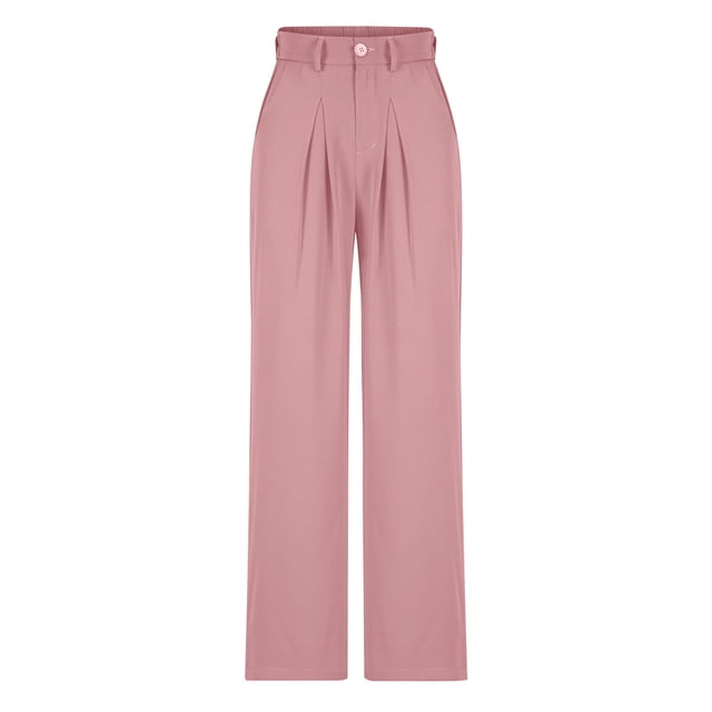 Timegard Womens Formal Pants Elastic High Waist Straight Leg Solid Color Office Work Lounge Pants Pockets