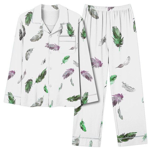 MeetoTime Pyjama d'Automne pour Femme, Ensemble 2 Pcs, Haut à Manches Longues Boutonné et Pantalon, Tenue de Nuit