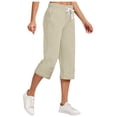 thumbnail image 1 of AherBiu Womens Capris for Summer Cotton Linen High Waisted Drawstring Cropped Pants Loose Lounge Capris Trousers, 1 of 6