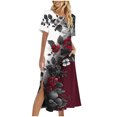 thumbnail image 2 of Ovzne Robes Grande Taille pour Femmes aux Formes Robe d'Été pour Femme Couleur Unie Ample Décontractée Mode Robe à Manches Longues Robe à Col à Manches Longues pour Femme Robe pour Femme à Manches Longues Imprimée Transparente, 2 of 7
