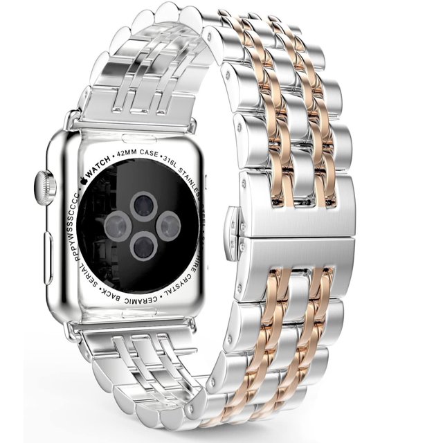 DAMAIE Compatible With Apple Watch Strap, Strong Stainless Steel Metal Replacement Strap Bracelet, Suitable For Apple Watch3 (Ls 38mm Silver/Rosegold)