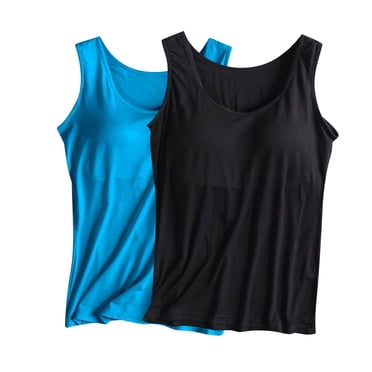Eiyaclvo 2 Pack Womens Camisoles Tops with Built in Bra Scoop Neck Sleeveless Tank tops Soft Padded Cami Shirts Workout Tank Top