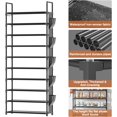 thumbnail image 3 of Tall Shoe Rack 10 Tier Shoe Racks Organizer for Closet 30-35 Pairs,Large Capacity Storage Rack for Shoes with 5 Hooks and Side Pocket,Sturdy Metal Shoe Shelf, Vertical Shoe Stand Tower, 3 of 10