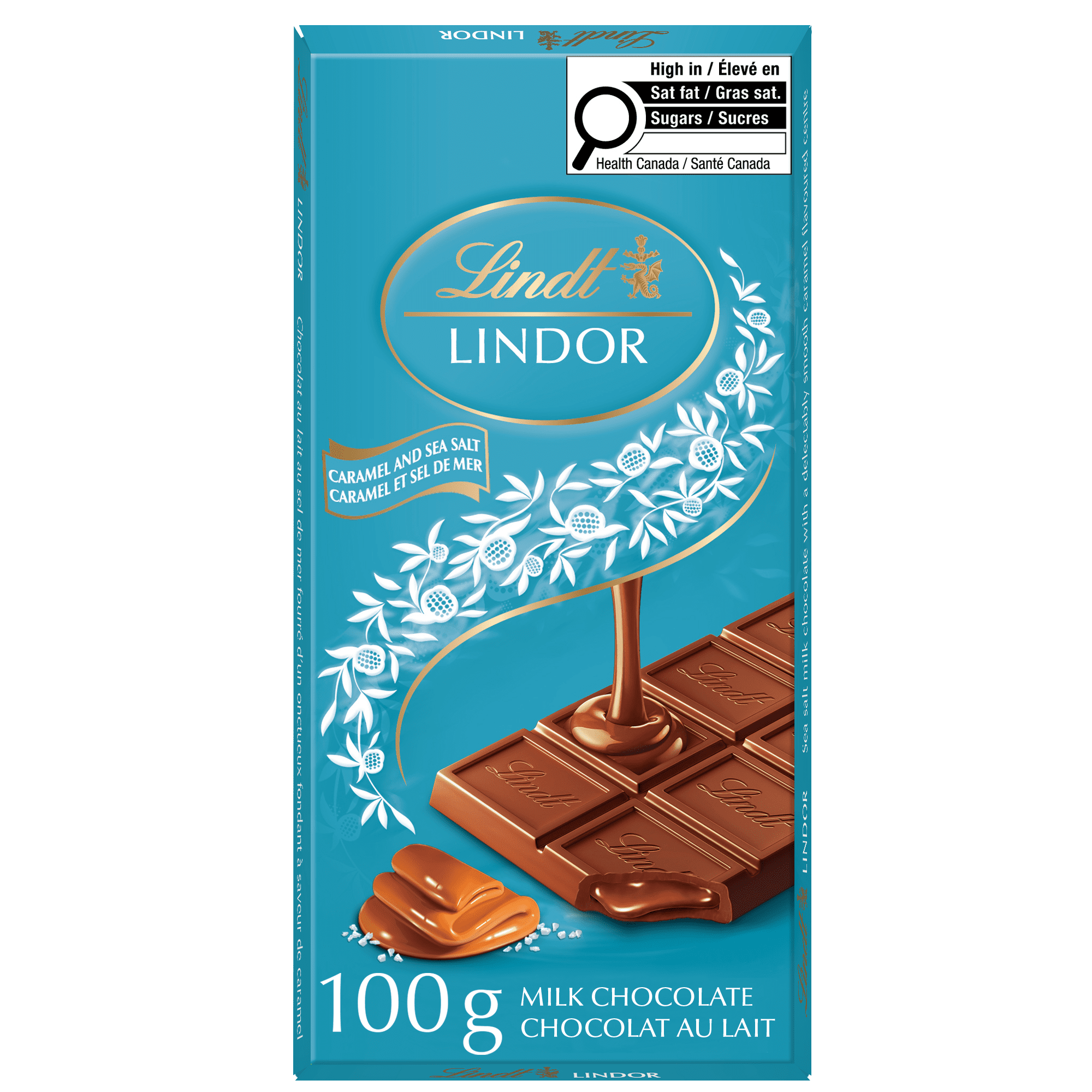 Lindt LINDOR Caramel & Sea Salt Milk Chocolate Bar, 100g