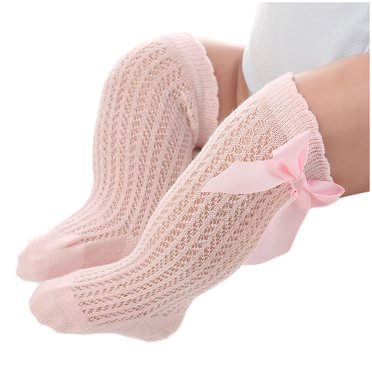 Ketyyh-chn99 Baby Socks Toddler Socks 2024 Fashion Long Tube Socks Mesh Bowknot Baby Socks Stripe Children Socks Pink,M