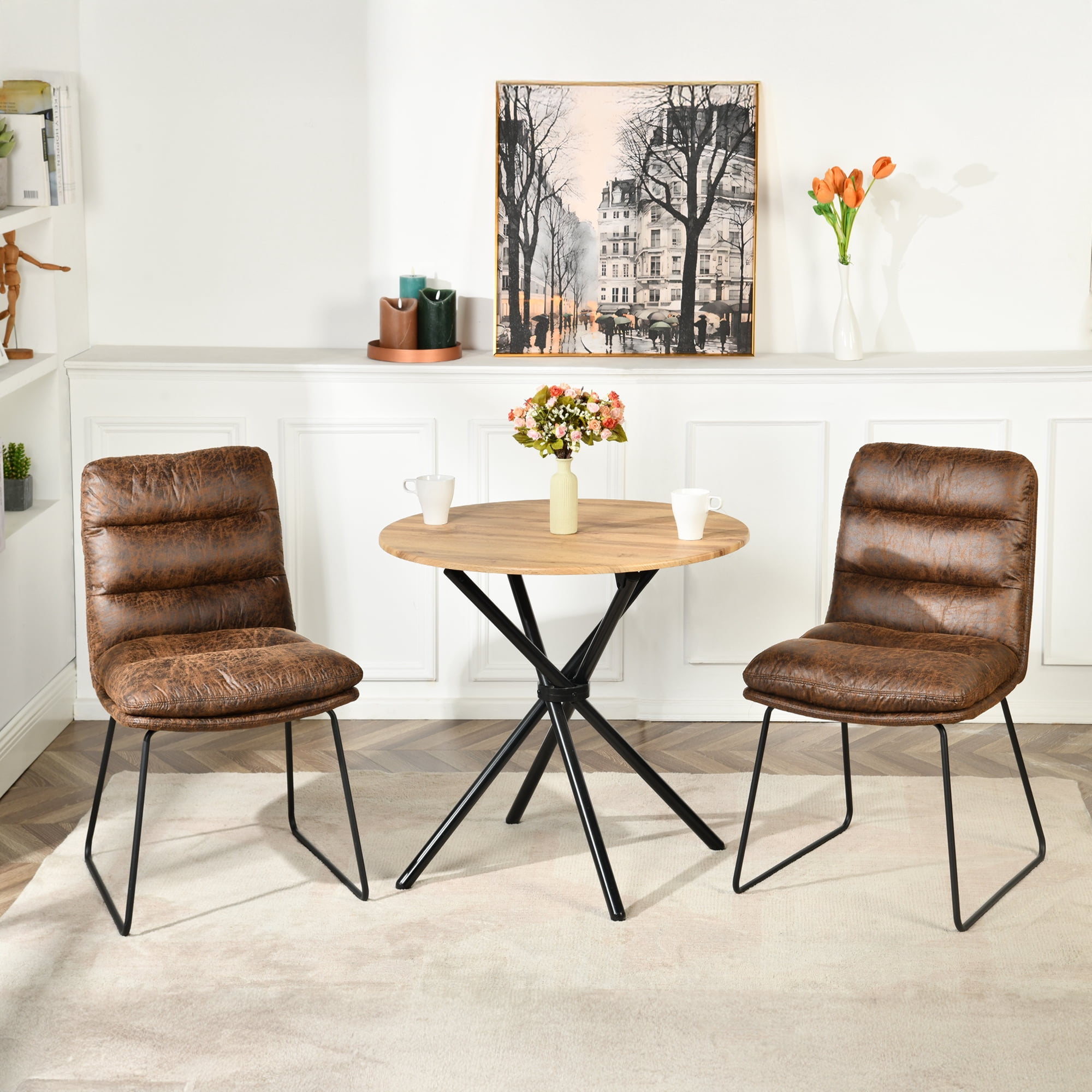 Table d'appoint ronde Homy Casa pour le salon, plateau de 80 cm avec pattes en métal, brun foncé, pièce d'appoint moderne