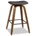 thumbnail image 1 of Bouclair Black Faux Leather and Walnut Wood Backless Stool, 1 of 8