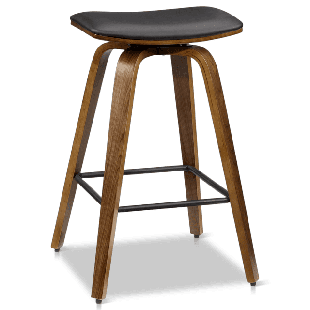 Bouclair Black Faux Leather and Walnut Wood Backless Stool