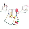 thumbnail image 1 of Kids Jungle 4-in-1 Kid Climb & Deluxe Swing Set Playground with Horizontal Bar, Trapeze Rings, Monkey Bars, Basketball Net Hoop & 3 Balls, Expandable & Foldable, 1 of 4