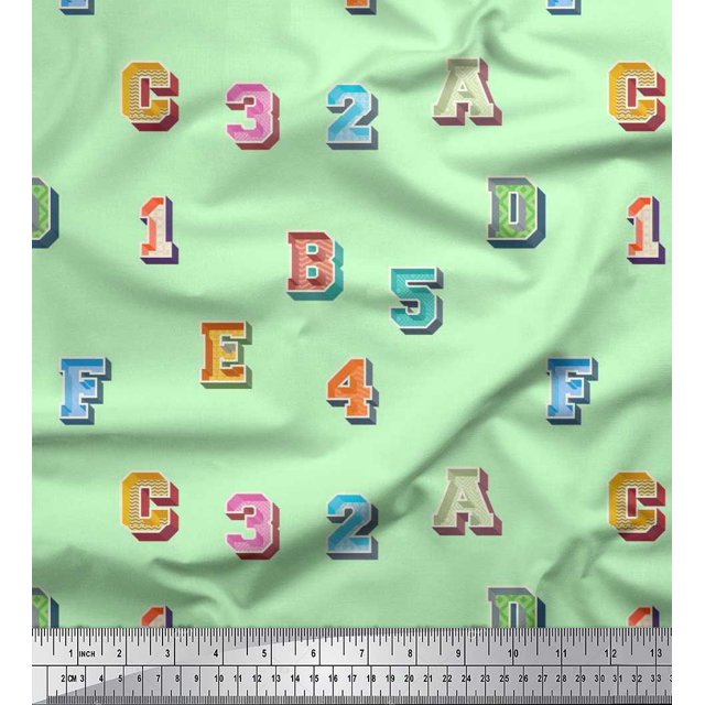 Soimoi Cotton Duck Fabric Numbers & Alphabets Text Print Sewing Fabric Yard 42 Inch Wide