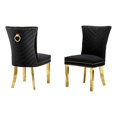 thumbnail image 1 of Ensemble de 2 Chaises Rembourrées en Velours Noir avec Pattes en Acier Inoxydable Doré, 1 of 2