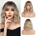 thumbnail image 1 of AmPm 12 Inches Short Straight Blonde Bob Synthetic Hair Wigs with Dark Roots for Women Cosplay Daily Party Use, 1 of 8