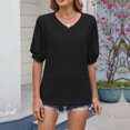 thumbnail image 3 of Annhoo Hauts d'Été pour Femmes 2025 Blouses à Col Rond à Œillets Manches Bouffantes Décontractées Tendance Unies pour Sortir, 3 of 8