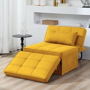 BIGSYY 4-in-1 Multi-Function Folding Ottoman Velvet Couch Bed - Adjustable Backrest for All Ages, Ideal for Living Room, Apartment & Office, Yellow