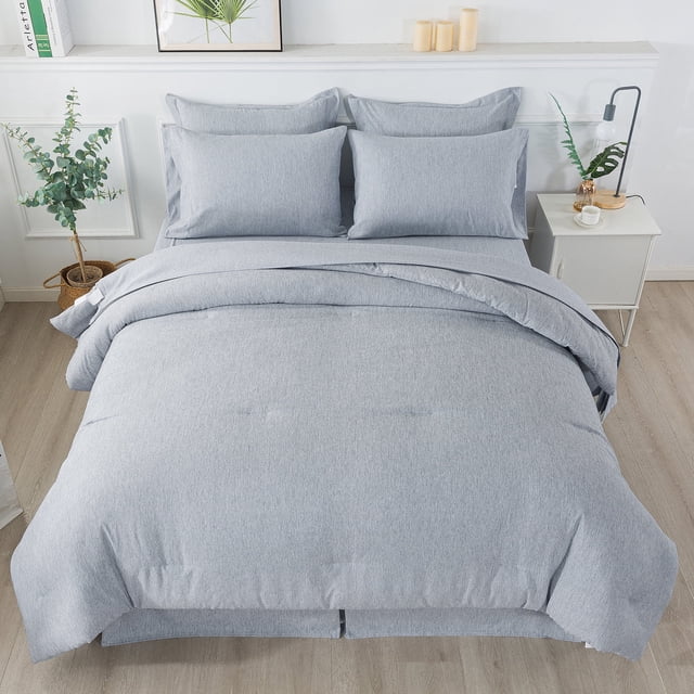 JML California King Comforter Set,8 Piece Soft Cationic Dyeing Microfiber Bed in a Bag,Navy