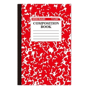 Carnet de composition à larges règles, Couverture en marbre, 100 Pages, 1 Compte, fournitures de bureau pour adolescents & Adultes, A5,rouge