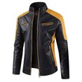 thumbnail image 5 of Qertyioot Manteau en Cuir d'Hiver pour Homme à Fermeture Éclair, Manches Longues, Décontracté, 5 of 5