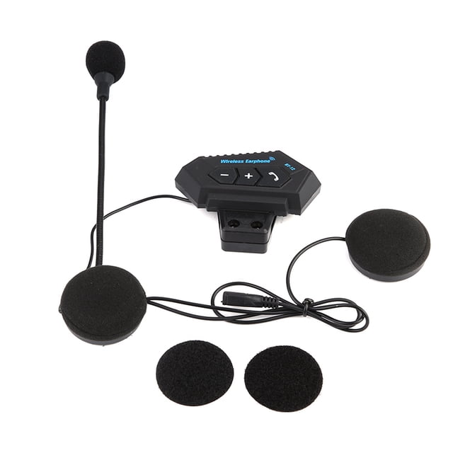 Motorcycle Helmet Headset, Helmet Headphone Hands-free for Motorcycle featuring BT V4.1 + EDR for stable connectivity. Includes Hi-Fi headphones for superior sound, hands-free calling support, and functions for answering, rejecting, and redialing calls. Comes with a rechargeable Li-ion battery offering up to 8 hours of use and 160 hours of standby. The set includes a wireless earphone control unit, two padded speakers, a detachable microphone, a charging cable, and a user manual. Designed for easy installation and removal with a tape design.