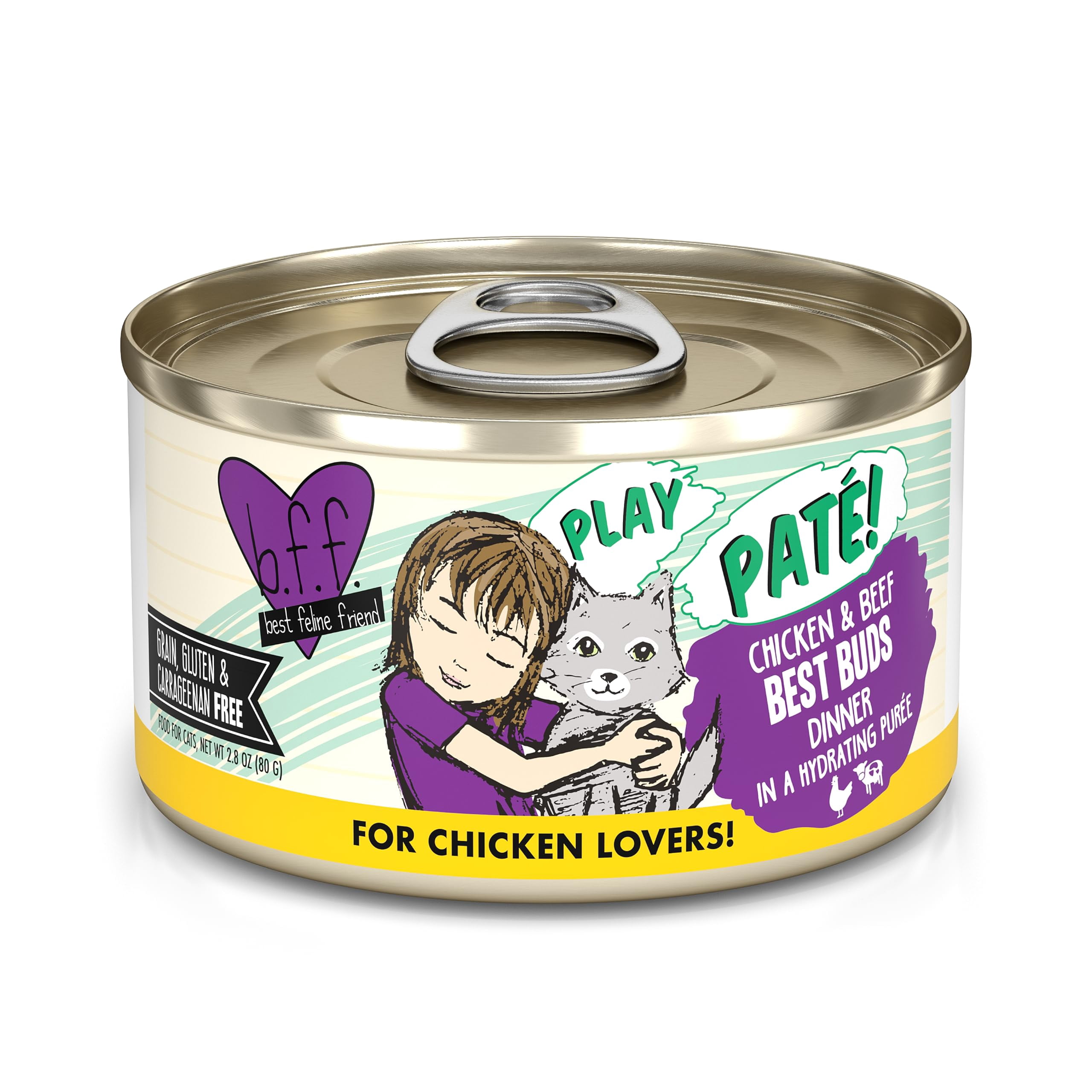 Weruva B.F.F. Play - Best Feline Friend Pat? Lovers Aw Yeah! Chicken & Beef Best Buds With Chicken & Beef 2.8Oz Can (Pack Of 12)
