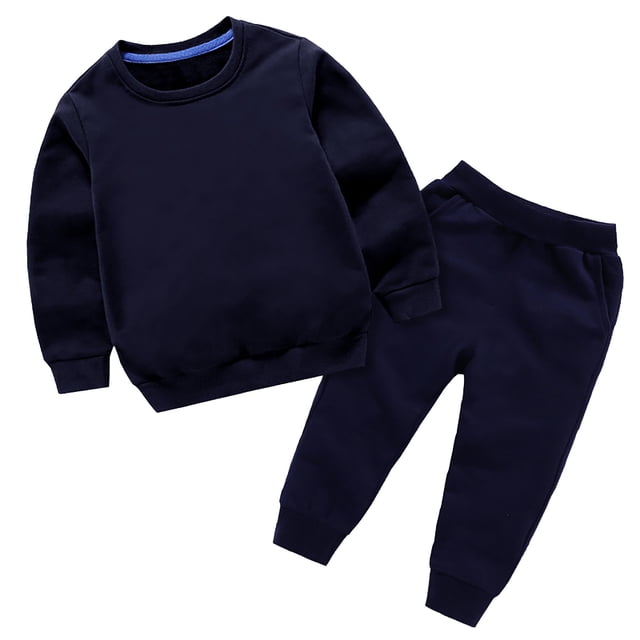 Sunnyoo Big Boys Outfits Solid Color Long Sleeve Pullover Sweatshirt Pants 2Pcs Clothes Set, Sizes 9-10Y