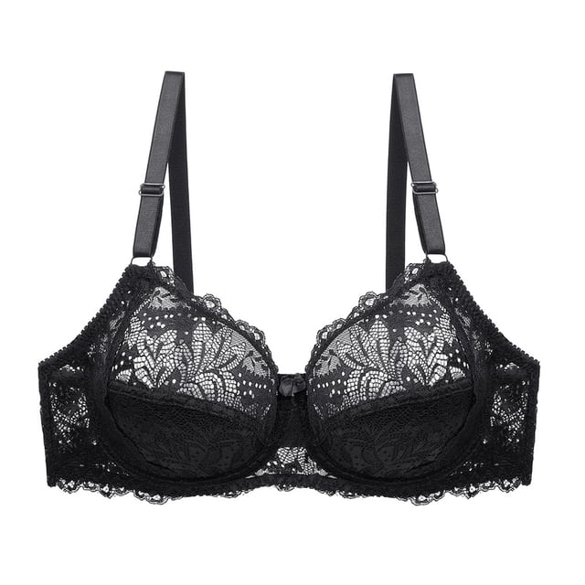 Push Up Bra Womens Lace With Steel Ring Solid Color Sexy Double Breasted Push Up Bra in black lace fabric. Features adjustable straps, underwire support, and intricate floral lace detailing. Suitable for women's intimates, everyday wear, yoga, sports, or honeymoon occasions. Available in sizes S to XL.