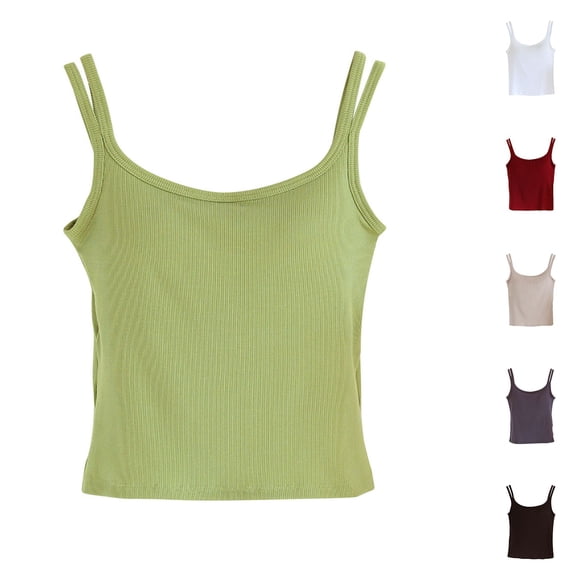 lcziwo Ribbed Tank Top for Women Built in Bra Sleeveless Casual Workout Shirts Double Straps Crop Cami Tops on Sale Wine S