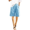 thumbnail image 4 of Timegard Wide Leg Shorts for Women Cotton Linen Elastic Waist Button Loose Solid Color Knee Length Pants, 4 of 7