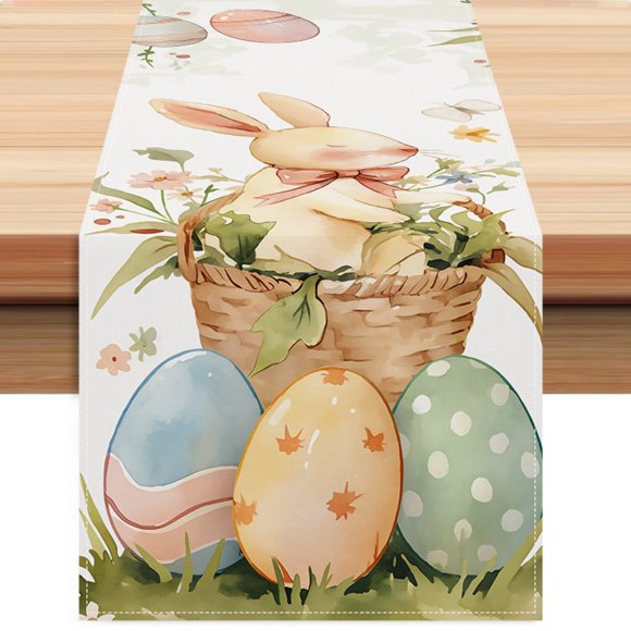 Binwennn Table Rose Easter Egg Bunny Table Runner Kitchen Table Decoration Tablecloth Mat Coffee Table Cloth Holiday Banquet Living Room Tablecloth A